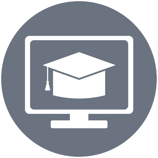 Computer monitor with graduation cap icon.