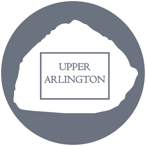 Upper Arlington logo, stylized shape with text.