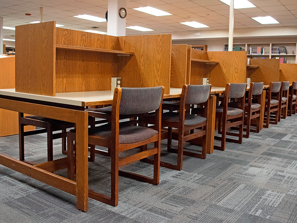 Overview of different study and reading spaces at the Tremont Road Branch