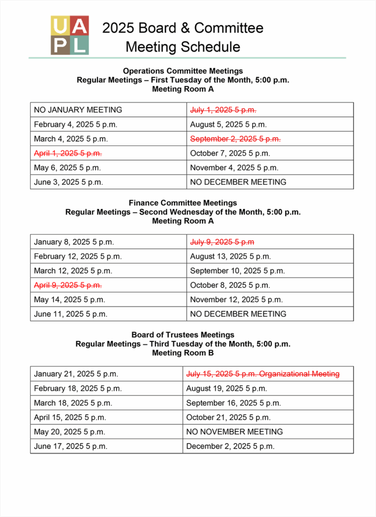 The 2025 Board and Committee meeting schedule as PDF
