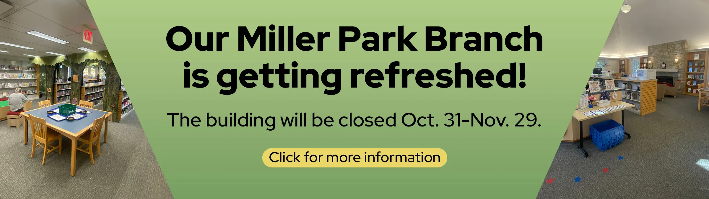 Miller Park library branch is closed Oct 31-Nov 29 for refreshing. Click for more info.